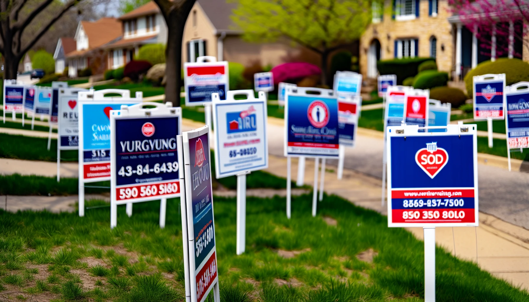 Attractive real estate yard signs promoting properties for sale