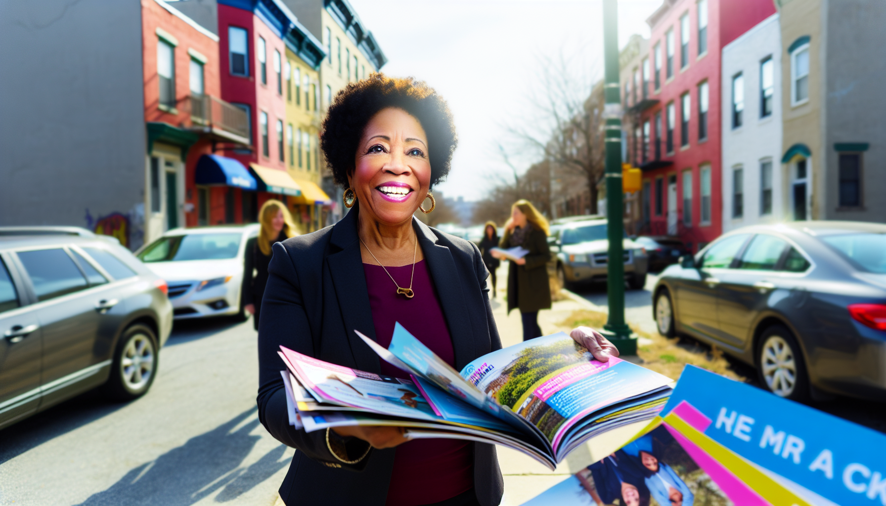 Real estate agent distributing creative print materials in the local area