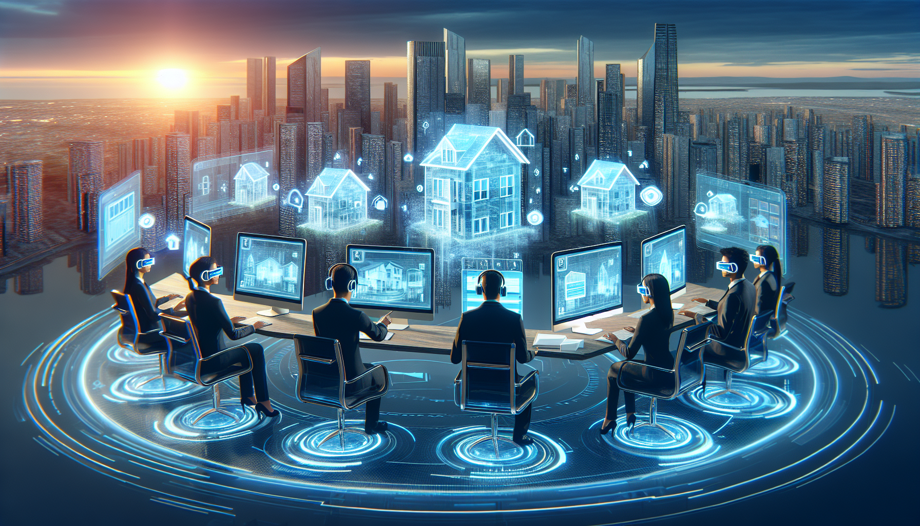 Illustration of remote real estate agents using technology